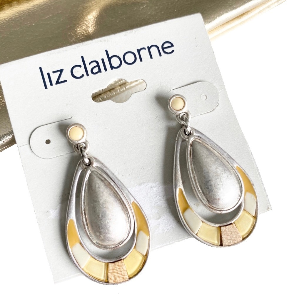 new Liz Claiborne ꧁ Mosaic Briolette Drop Earrings ꧂ Silver Tone ꧂ Yellows - Picture 9 of 14